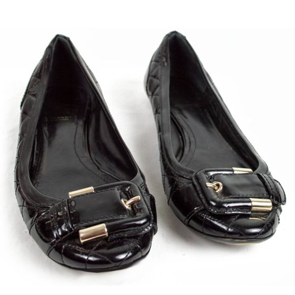BURBERRY Vintage Black Patent Quilted Buckle Flats - Picture 3 of 11